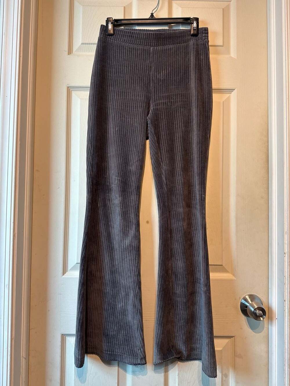 Aerie Ribbed Velour Flare Pants Size S Short Charcoal Grey Lounge